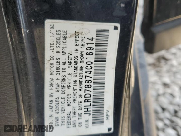 2004 Honda CR-V EX with VIN JHLRD78874C016914, listed as a Copart auction lot 54176295 with 233,775 mi miles and Clean Title. Bid and sale history available at carsss.com. Image 13.