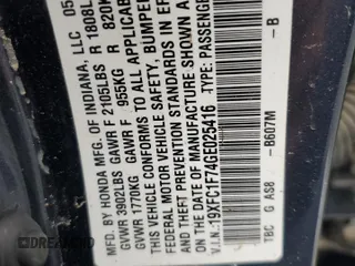 2016 Honda Civic Sedan EX-L with VIN 19XFC1F74GE025416, listed as a Copart auction lot 48237825 with 157,272 mi miles and Salvage Title. Bid and sale history available at carsss.com. Image 15.