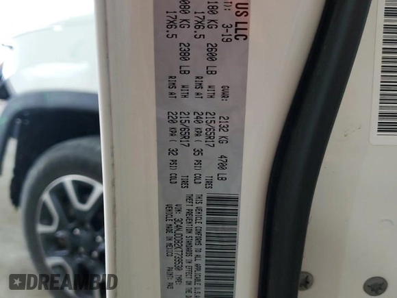 2019 Jeep Compass Trailhawk with VIN 3C4NJDDB2KT739530, listed as a Copart auction lot 55241795 with 80,541 mi miles and Salvage title. Bid and sale history available at DreamBid. Image 13.