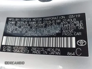 2020 Toyota Corolla LE with VIN JTDEPRAE9LJ020990, listed as a IAAI auction lot 42087507 with 54,314 mi miles and . Bid and sale history available at DreamBid. Image 9.