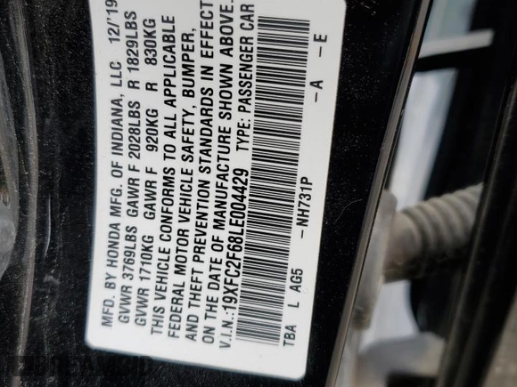 2020 Honda Civic LX with VIN 19XFC2F68LE004429, listed as a Copart auction lot 87172554 with 75,513 mi miles and Salvage Title. Bid and sale history available at DreamBid. Image 14.