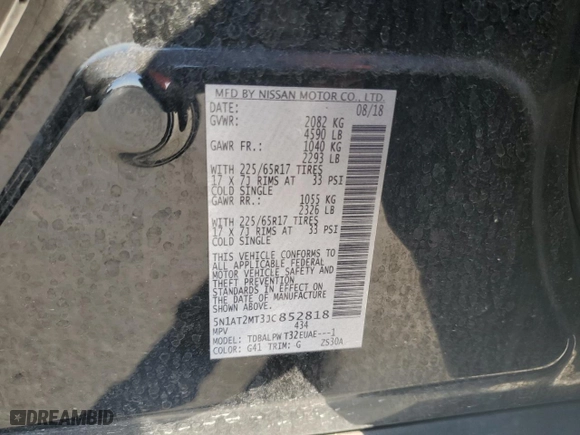 2018 Nissan Rogue S with VIN 5N1AT2MT3JC852818, listed as a Copart auction lot 74290804 with 48,516 mi miles and Salvage Title. Bid and sale history available at carsss.com. Image 15.