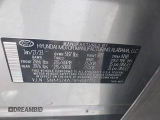 2023 Hyundai Santa Fe SEL with VIN 5NMS24AJ3PH547727, listed as a IAAI auction lot 42120303 with 51,669 mi miles. Bid and sale history available at carsss.com. Image 9.