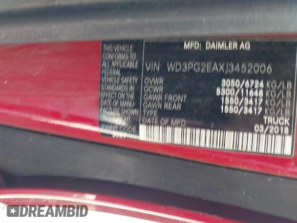 2018 Mercedes-Benz Metris Cargo with VIN WD3PG2EAXJ3452006, listed as a IAAI auction lot 42419297 with 173,637 mi miles and . Bid and sale history available at DreamBid. Image 9.