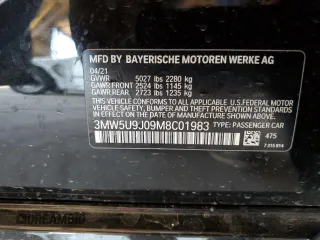 2021 BMW 3 Series M340i xDrive with VIN 3MW5U9J09M8C01983, listed as a Copart auction lot 50591655 with 0 mi miles and Salvage Title. Bid and sale history available at carsss.com. Image 12.