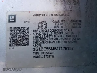 2018 Chevrolet Cruze LT with VIN 1G1BE5SM5J7175157, listed as a Copart auction lot 42557895 with 169,975 mi miles and Salvage Title. Bid and sale history available at carsss.com. Image 12.