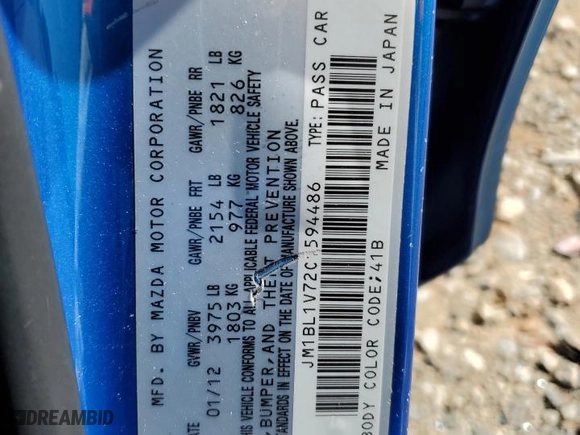 2012 Mazda Mazda3 i Touring with VIN JM1BL1V72C1594486, listed as a Copart auction lot 48038595 with 203,033 mi miles and Salvage Title. Bid and sale history available at carsss.com. Image 14.
