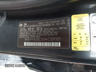 2010 BMW 5 Series 528i with VIN WBANU5C50AC129321, listed as a IAAI auction lot 41543532 with Not Provided miles and . Bid and sale history available at carsss.com. Image 9.