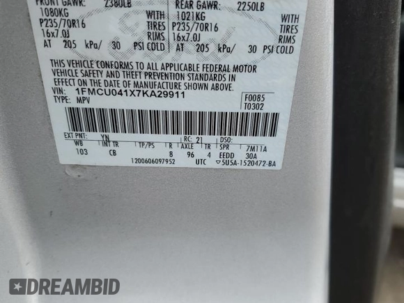 2007 Ford Escape Limited with VIN 1FMCU041X7KA29911, listed as a Copart auction lot 46101755 with 252,539 mi miles and Non repairable. Bid and sale history available at DreamBid. Image 13.