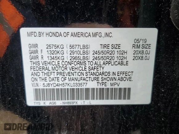 2019 Acura MDX w/Technology Pkg with VIN 5J8YD4H57KL033577, listed as a Copart auction lot 50383435 with 49,834 mi miles and Salvage Title. Bid and sale history available at carsss.com. Image 13.