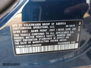 2020 Volkswagen Passat 2.0T R-Line with VIN 1VWMA7A33LC002535, listed as a Copart auction lot 73497942 with 58,299 mi miles. Bid and sale history available at carsss.com. Image 12.