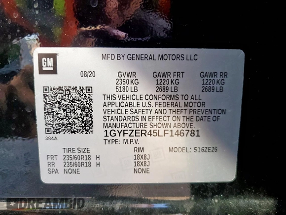 2020 Cadillac XT4 FWD Sport with VIN 1GYFZER45LF146781, listed as a Copart auction lot 65171615 with 65,177 mi miles and Salvage title. Bid and sale history available at DreamBid. Image 13.