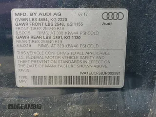 2018 Audi Q3 Premium z VIN WA1ECCFS8JR009981, wystawiony jako Copart lot #58785255 z przebiegiem 85 586 mil mil oraz Szkody całkowita. Historia ofert i sprzedaży dostępna na DreamBid. Obrazek 12.