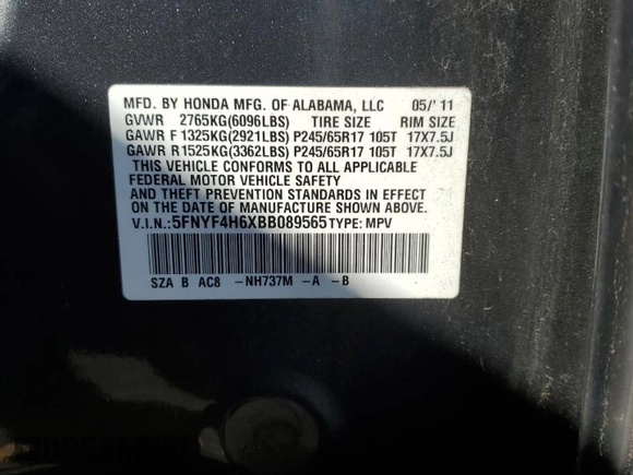2011 Honda Pilot EX-L with VIN 5FNYF4H6XBB089565, listed as a Copart auction lot 47131215 with 127,398 mi miles and Clean Title. Bid and sale history available at carsss.com. Image 12.