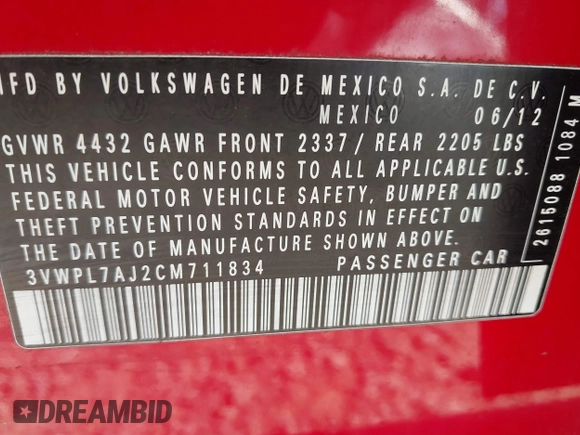 2012 Volkswagen Jetta SportWagen TDI with VIN 3VWPL7AJ2CM711834, listed as a IAAI auction lot 41995131 with 149,980 mi miles. Bid and sale history available at carsss.com. Image 9.