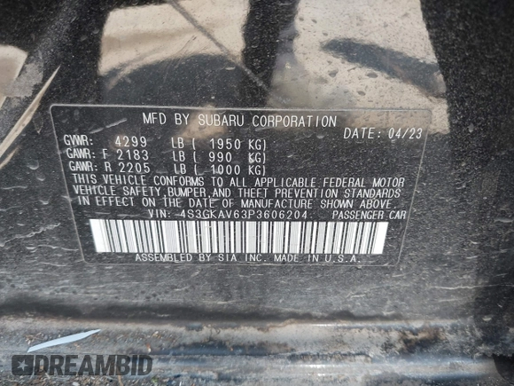 2023 Subaru Impreza Premium z VIN 4S3GKAV63P3606204, wystawiony jako IAAI lot #42100222 z przebiegiem Nie podano mil oraz . Historia ofert i sprzedaży dostępna na DreamBid. Obrazek 9.