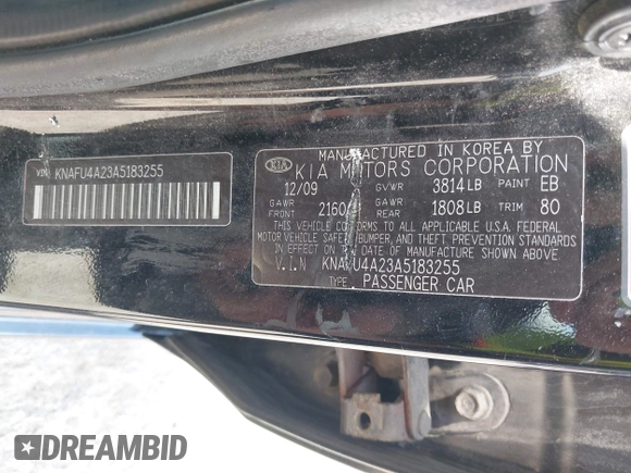 2010 Kia Forte EX z VIN KNAFU4A23A5183255, wystawiony jako IAAI lot #42167893 z przebiegiem 151 474 mil mil oraz . Historia ofert i sprzedaży dostępna na DreamBid. Obrazek 9.