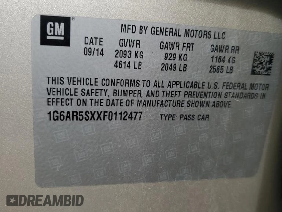 2015 Cadillac CTS Luxury RWD with VIN 1G6AR5SXXF0112477, listed as a Copart auction lot 74212684 with 63,257 mi miles and Salvage Title. Bid and sale history available at DreamBid. Image 12.