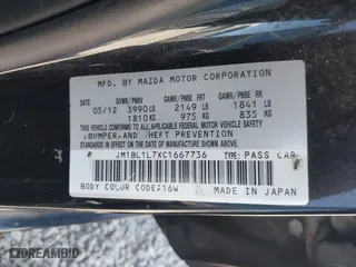 2012 Mazda Mazda3 i Touring with VIN JM1BL1L7XC1667736, listed as a IAAI auction lot 42115808 with 169,610 mi miles. Bid and sale history available at carsss.com. Image 9.