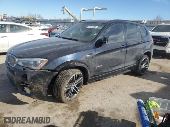 2017 BMW X3 xDrive35i with VIN 5UXWX7C57H0S19103, listed as a Copart auction lot 43017355 with 121,084 mi miles and Salvage Title. Bid and sale history available at DreamBid. Image 1.