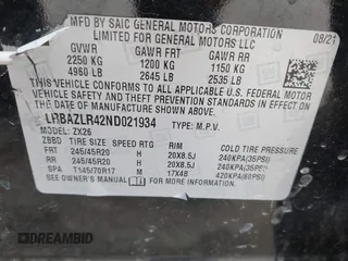 2022 Buick Envision Preferred with VIN LRBAZLR42ND021934, listed as a IAAI auction lot 41037157 with 59,568 mi miles. Bid and sale history available at carsss.com. Image 9.