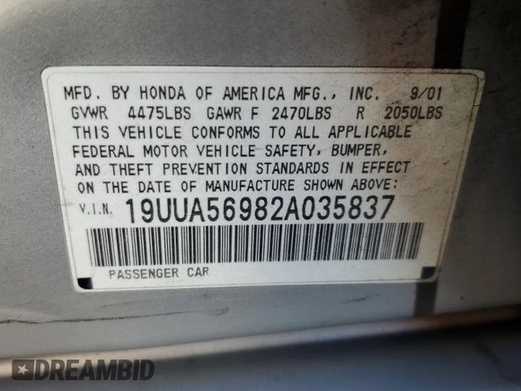 2002 Acura TL Type S w/Navigation with VIN 19UUA56982A035837, listed as a Copart auction lot 79506194 with 201,706 mi miles and Salvage Title. Bid and sale history available at carsss.com. Image 12.
