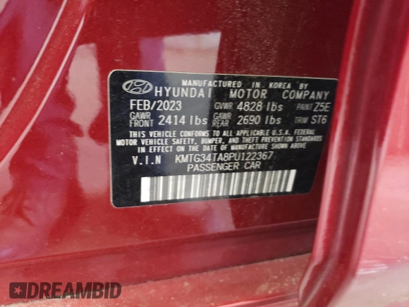 2023 Genesis G70 2.0T with VIN KMTG34TA8PU122367, listed as a Copart auction lot 70726154 with 15,475 mi miles and Salvage Title. Bid and sale history available at carsss.com. Image 15.