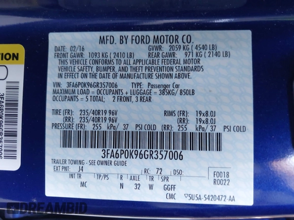 2016 Ford Fusion Titanium with VIN 3FA6P0K96GR357006, listed as a IAAI auction lot 39820940 with 24,898 mi miles. Bid and sale history available at carsss.com. Image 9.