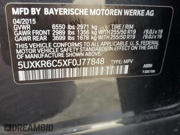 2015 BMW X5 xDrive50i z VIN 5UXKR6C5XF0J77848, wystawiony jako Copart lot #52333555 z przebiegiem 95 425 mil mil oraz Szkoda całkowita • Salvage title. Historia ofert i sprzedaży dostępna na DreamBid. Obrazek 13.