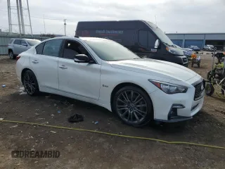 2018 Infiniti Q50 Red Sport 400 with VIN JN1FV7AR2JM480539, listed as a Copart auction lot 49141695 with 81,523 mi miles and Salvage Title. Bid and sale history available at DreamBid. Image 4.
