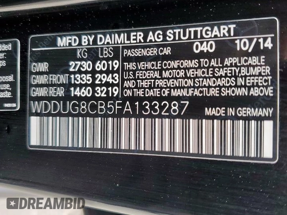 2015 Mercedes-Benz S 550 with VIN WDDUG8CB5FA133287, listed as a Copart auction lot 54829225 with 55,878 mi miles and Salvage Title. Bid and sale history available at carsss.com. Image 12.