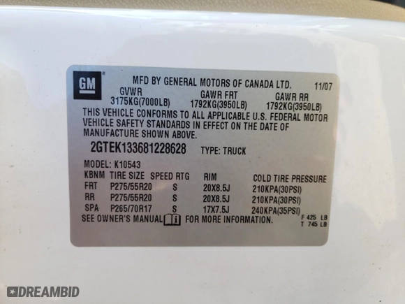 2008 GMC Sierra 1500 Work Truck with VIN 2GTEK133681228628, listed as a Copart auction lot 47215705 with 72,615 mi miles and Salvage Title. Bid and sale history available at carsss.com. Image 12.