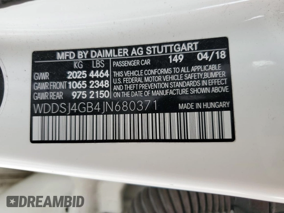 2018 Mercedes-Benz CLA 250 with VIN WDDSJ4GB4JN680371, listed as a Copart auction lot 62461703 with 50,878 mi miles and . Bid and sale history available at DreamBid. Image 12.