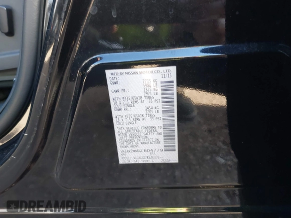 2016 Nissan Pathfinder S with VIN 5N1AR2MN6GC604779, listed as a IAAI auction lot 40990112 with 188,881 mi miles and . Bid and sale history available at DreamBid. Image 9.
