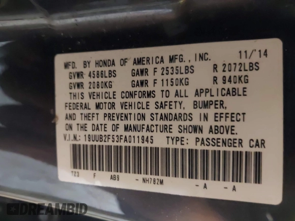 2015 Acura TLX Technology with VIN 19UUB2F53FA011945, listed as a IAAI auction lot 42012562 with 96,623 mi miles and . Bid and sale history available at DreamBid. Image 9.