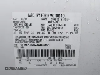 2018 Ford Explorer XLT z VIN 1FM5K8D82JGB40991, wystawiony jako IAAI lot #40883365 z przebiegiem 92 183 mil mil oraz . Historia ofert i sprzedaży dostępna na DreamBid. Obrazek 9.
