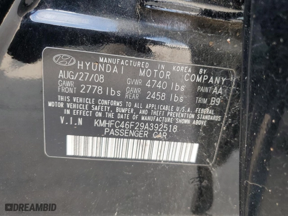 2009 Hyundai Azera Limited with VIN KMHFC46F29A392518, listed as a Copart auction lot 58877244 with 90,368 mi miles and Clean Title. Bid and sale history available at carsss.com. Image 12.