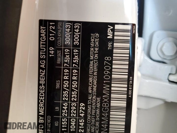 2021 Mercedes-Benz GLB 250 z VIN W1N4M4GBXMW109078, wystawiony jako Copart lot #56406995 z przebiegiem 21 010 mil mil oraz Nie do naprawy • Non repairable. Historia ofert i sprzedaży dostępna na DreamBid. Obrazek 13.