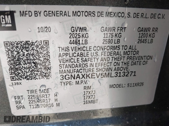 2021 Chevrolet Equinox LT with VIN 3GNAXKEV5ML313271, listed as a IAAI auction lot 41761569 with 31,430 mi miles. Bid and sale history available at carsss.com. Image 9.