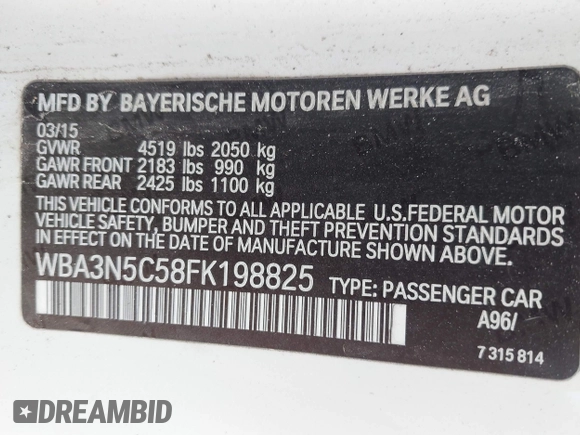 2015 BMW 4 Series 428i xDrive z VIN WBA3N5C58FK198825, wystawiony jako IAAI lot #41919172 z przebiegiem 125 421 mil mil oraz . Historia ofert i sprzedaży dostępna na DreamBid. Obrazek 9.