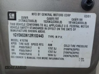 2002 Cadillac Escalade with VIN 1GYEK63N12R102443, listed as a Copart auction lot 53134135 with 241,389 mi miles and Non repairable. Bid and sale history available at DreamBid. Image 16.