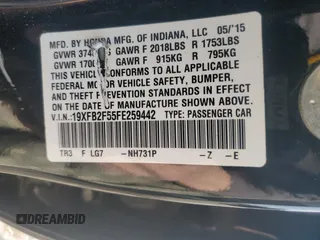 2015 Honda Civic Sedan LX with VIN 19XFB2F55FE259442, listed as a Copart auction lot 43246975 with 87,205 mi miles and Salvage Title. Bid and sale history available at carsss.com. Image 12.