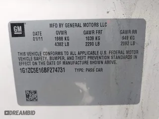 2011 Chevrolet Malibu LT w/1LT with VIN 1G1ZC5E16BF274731, listed as a IAAI auction lot 41848493 with 73,664 mi miles. Bid and sale history available at carsss.com. Image 9.