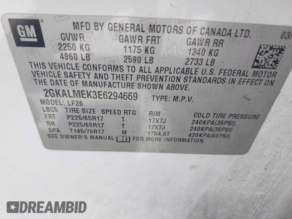 2014 GMC Terrain SLE z VIN 2GKALMEK3E6294669, wystawiony jako IAAI lot #41888671 z przebiegiem 111 125 mil mil oraz . Historia ofert i sprzedaży dostępna na DreamBid. Obrazek 9.