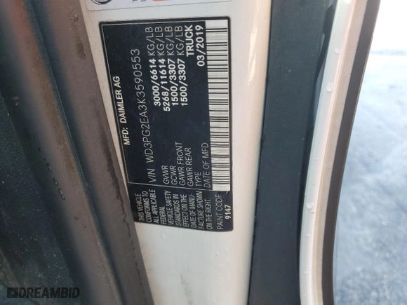 2019 Mercedes-Benz Metris Cargo Van with VIN WD3PG2EA3K3590553, listed as a Copart auction lot 44938395 with 148,472 mi miles and Clean Title. Bid and sale history available at carsss.com. Image 13.