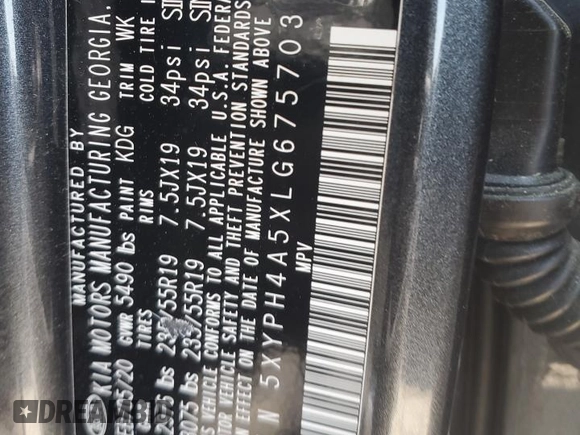 2020 Kia Sorento EX with VIN 5XYPH4A5XLG675703, listed as a Copart auction lot 52309365 with 55,882 mi miles and Salvage title. Bid and sale history available at DreamBid. Image 13.
