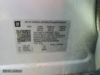 2020 Chevrolet Equinox LT with VIN 2GNAXTEV3L6146434, listed as a Copart auction lot 54197865 with 0 mi miles and Clean Title. Bid and sale history available at carsss.com. Image 14.