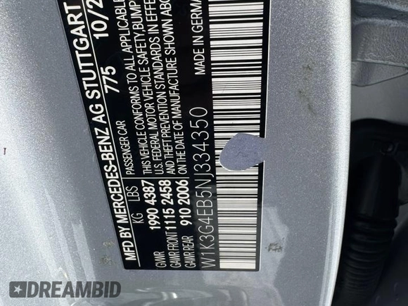 2022 Mercedes-Benz A 220 with VIN W1K3G4EB5NJ334350, listed as a Copart auction lot 43960835 with 93,630 mi miles and Clean Title. Bid and sale history available at DreamBid. Image 10.