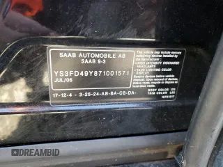 2007 Saab 9-3 z VIN YS3FD49Y871001571, wystawiony jako Copart lot #43626855 z przebiegiem 140 641 mil mil oraz Szkody całkowita. Historia ofert i sprzedaży dostępna na DreamBid. Obrazek 12.