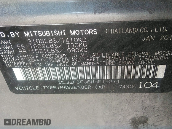 2017 Mitsubishi Mirage ES z VIN ML32F3FJ6HHF19274, wystawiony jako IAAI lot #41860812 z przebiegiem 68 558 mil mil oraz . Historia ofert i sprzedaży dostępna na DreamBid. Obrazek 9.